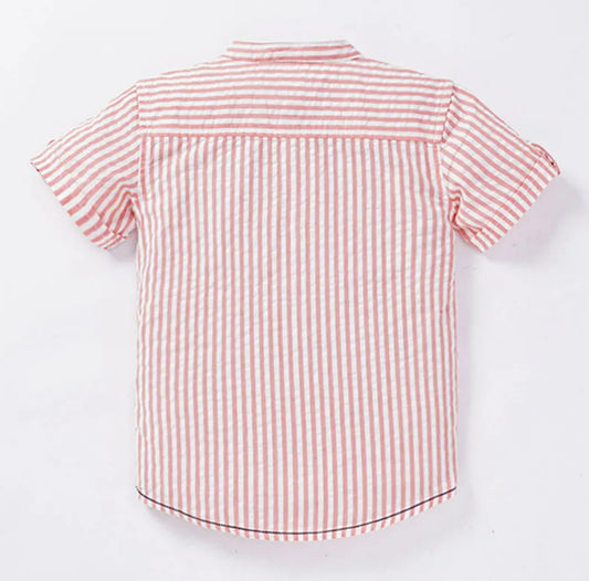 Mandarin Collar Striped Shirt - Blush
