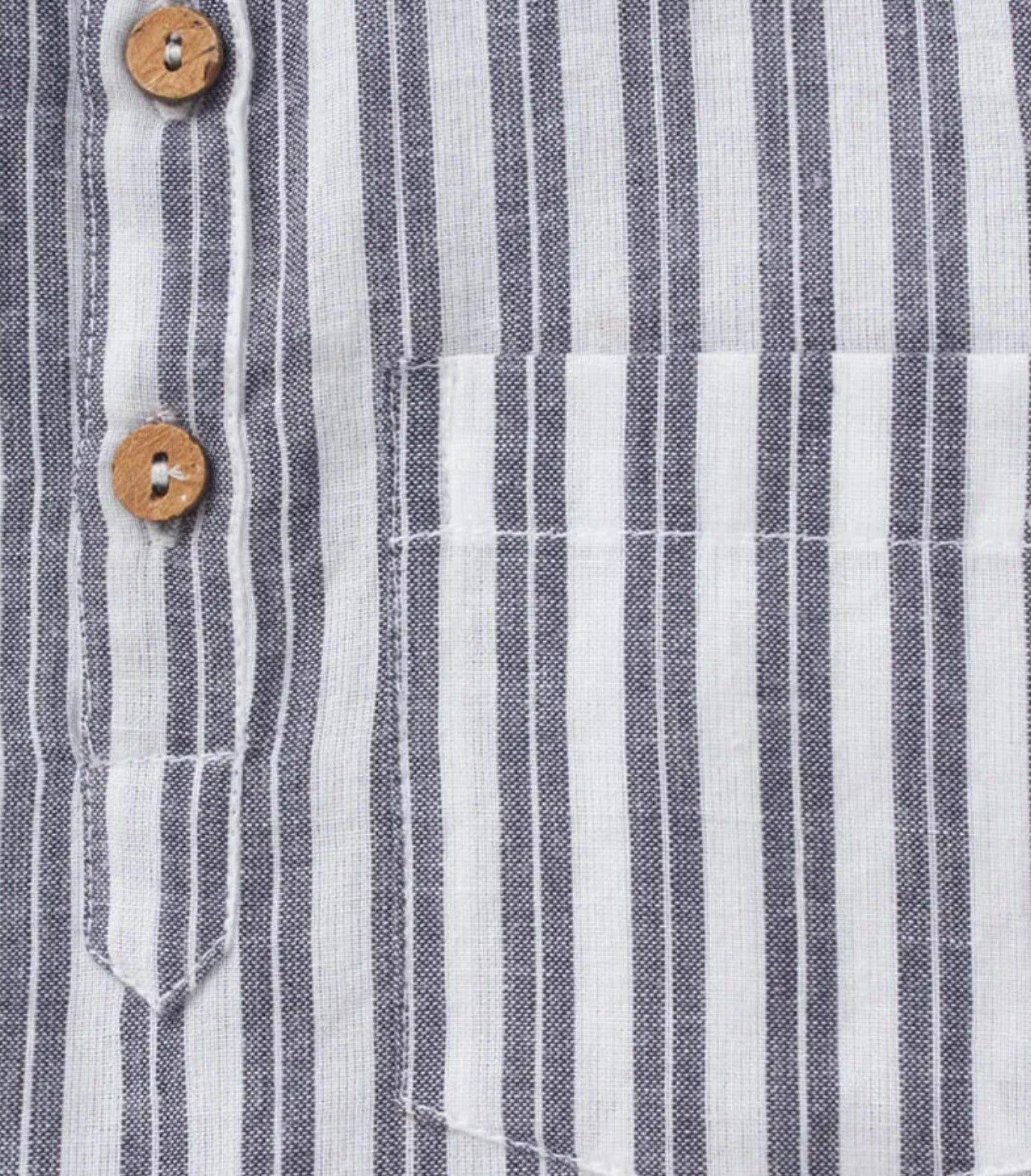 Mandarin Collar Striped Half- Sleeved Shirt