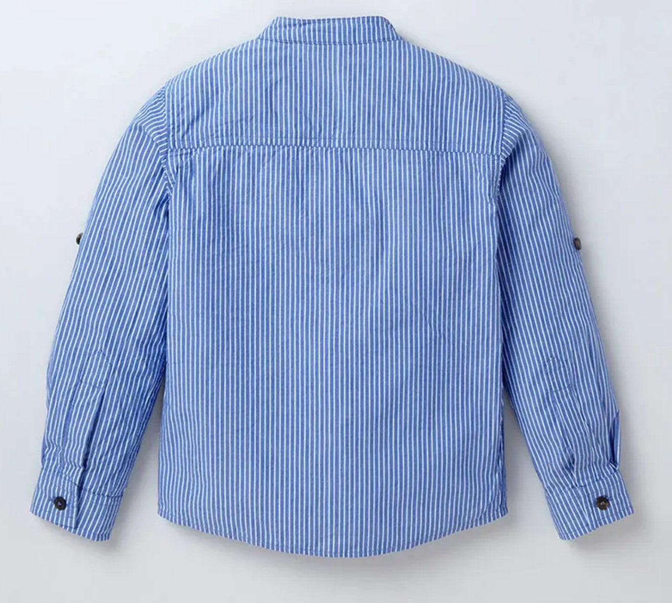 Mandarin Collar Stripe Shirt - Denim Colour