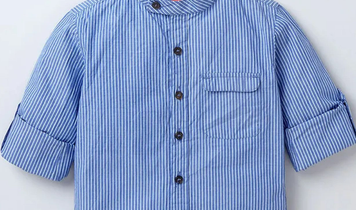 Mandarin Collar Stripe Shirt - Denim Colour